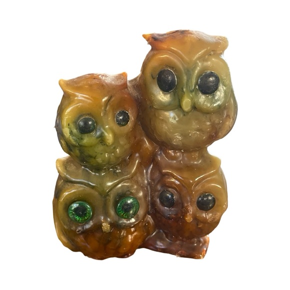 VTG Retro GROOVY 70s Avacodo/Orange Stacked Owl HALLOWEEN Wax Candle - Picture 3 of 9